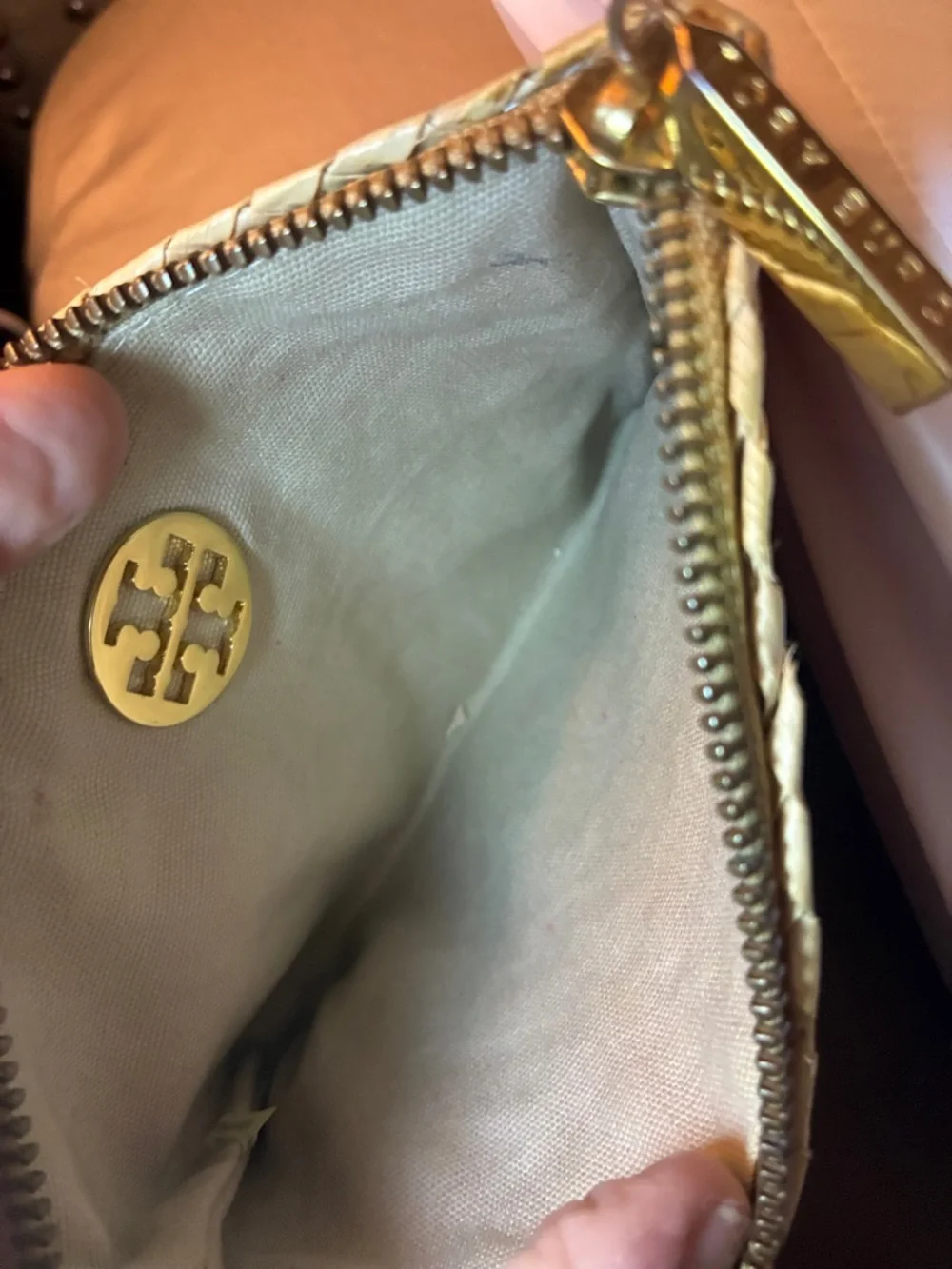 Tory Burch Red and Cream Woven Wristlet‎ Clutch